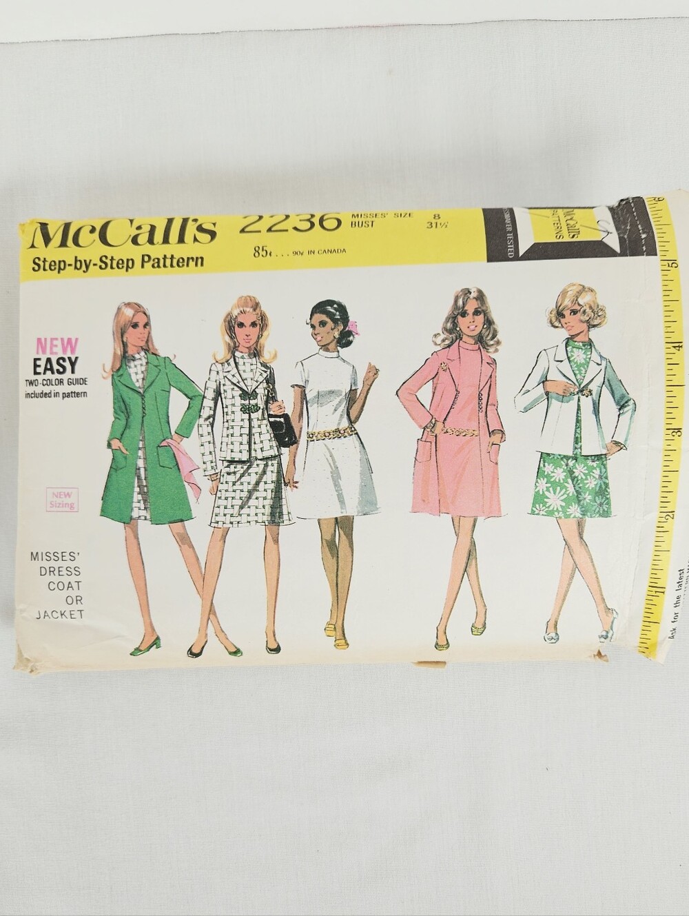 Vintage 1969 McCalls 2236 Dress Coat Jacket Sewing Pattern Size 8 Complete